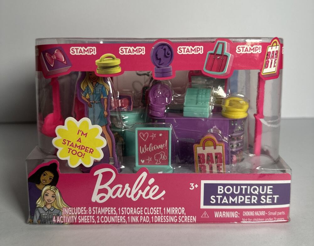 Barbie Boutique Stamper Set Incl. 8 Stamps Ink Pad Storage Closet Ages 3+ NEW